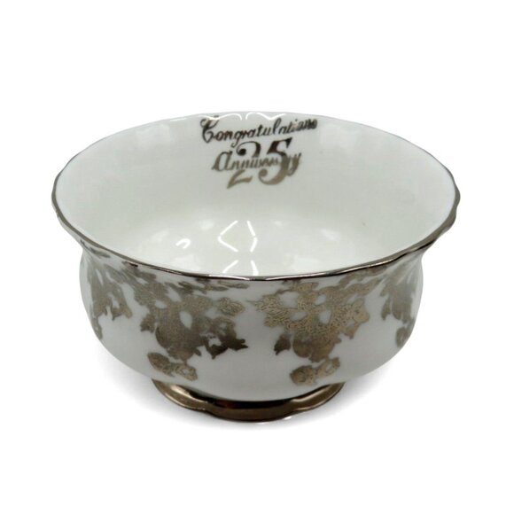 ROYAL ALBERT Silver Floral Cream And Sugar 25th Anniversary England Vintage - Picture 6 of 12